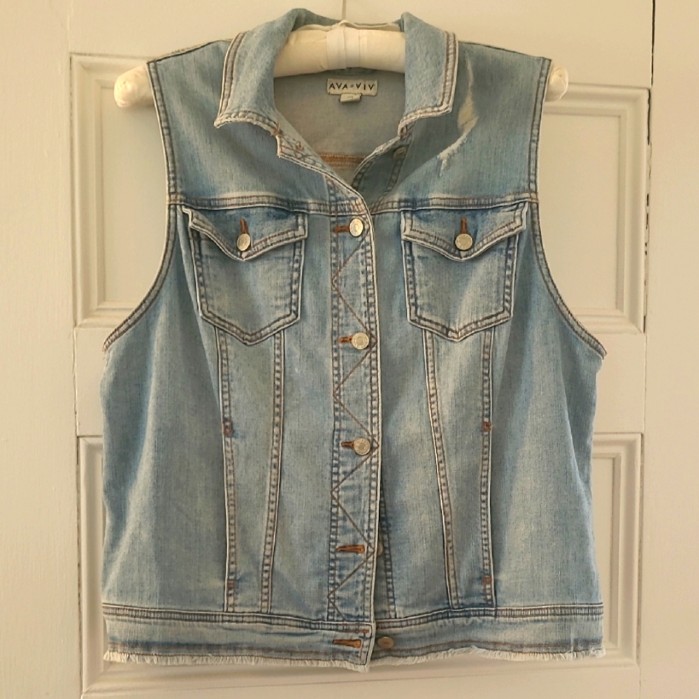 Ava & Viv Distressed Light Jean Vest